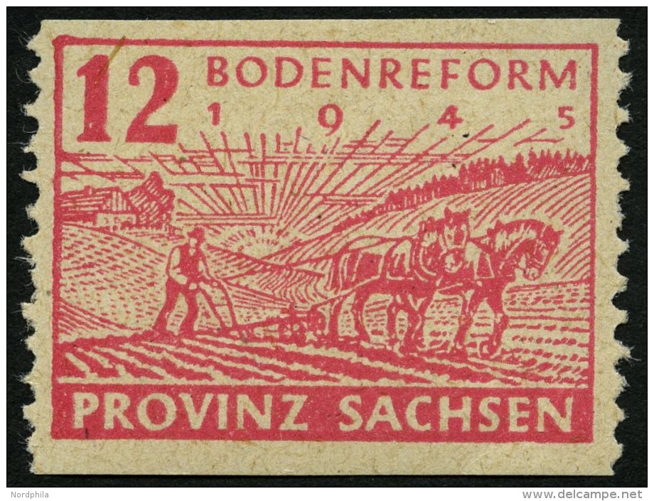 PROVINZ SACHSEN 86wbC *, 1945, 12 Pf. Lebhaftlilarot, Unregelmäßig Durchstochen, Pracht, Gepr. Schulz - Other & Unclassified