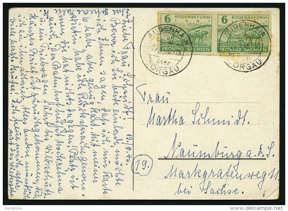 PROVINZ SACHSEN 85wb Paar BRIEF, 1945, 6 Pf. Lebhaftgrün Im Waagerechten Paar Auf Postkarte Aus AUDENHAIN, Feinst ( - Autres & Non Classés