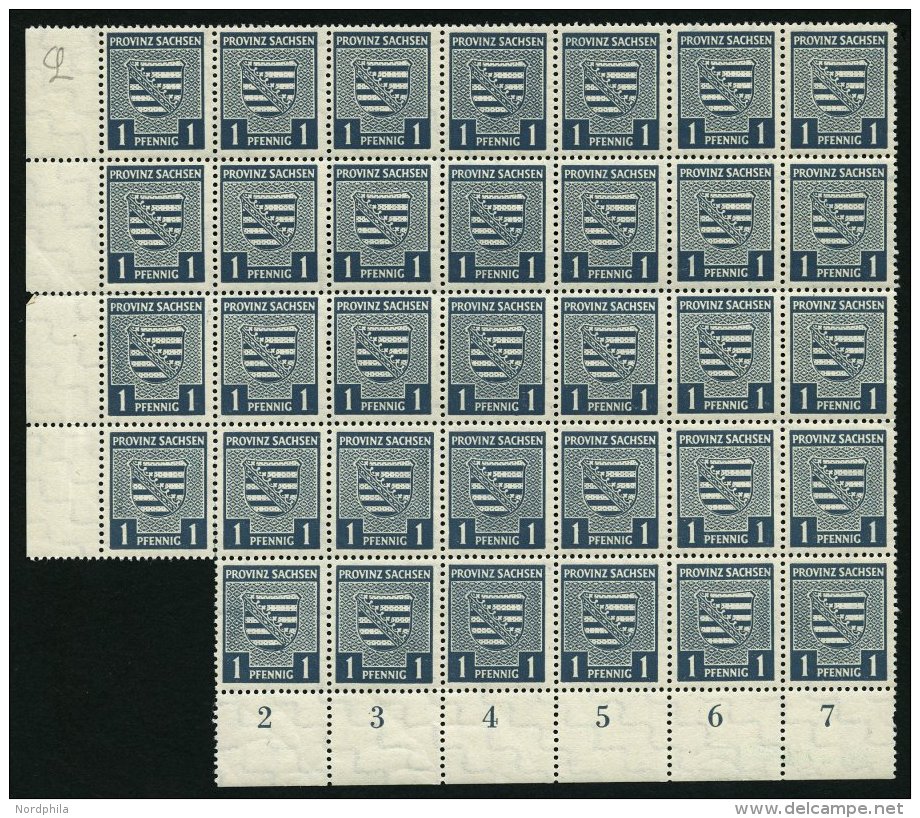 PROVINZ SACHSEN 73Yy **, 1945, 1 Pf. Schwärzlichgrünlichblau, Wz. 1Y, Fluoreszierende Gummierung, 34x Im Bogen - Other & Unclassified