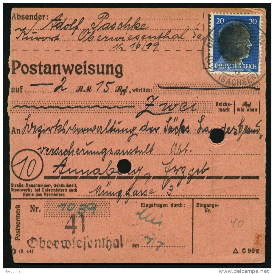 SÄCHSISCHE SCHWÄRZUNGEN AP 791I BRIEF, OBERWIESENTHAL, 20 Pf. Auf Postanweisung, Gruppe 2, Pracht - Other & Unclassified