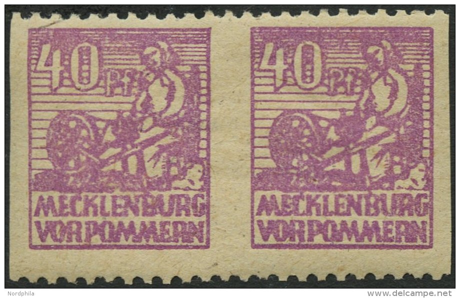 MECKLENBURG-VORPOMMERN 40yaUs Paar *, 1946, 40 Pf. Hellviolettpurpur Im Waagerechten Paar, Senkrecht Ungezähnt, Fal - Other & Unclassified