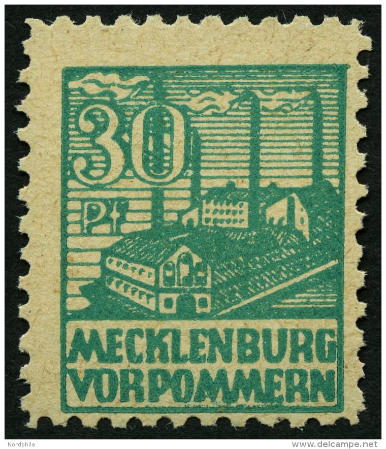 MECKLENBURG-VORPOMMERN 39zb **, 1946, 30 Pf. Dunkelopalgrün, Dünnes Papier, Pracht, Fotoattest Kramp, Mi. 1500 - Other & Unclassified