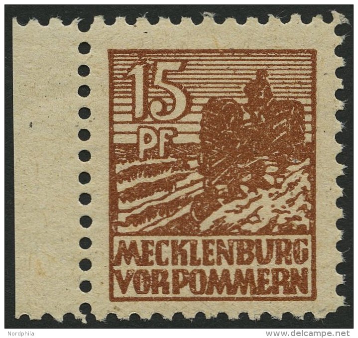 MECKLENBURG-VORPOMMERN 37ybb **, 1946, 15 Pf. Schwärzlichgelbbraun, Graues Papier, Pracht, Gepr. Kramp, Mi. 180.- - Other & Unclassified