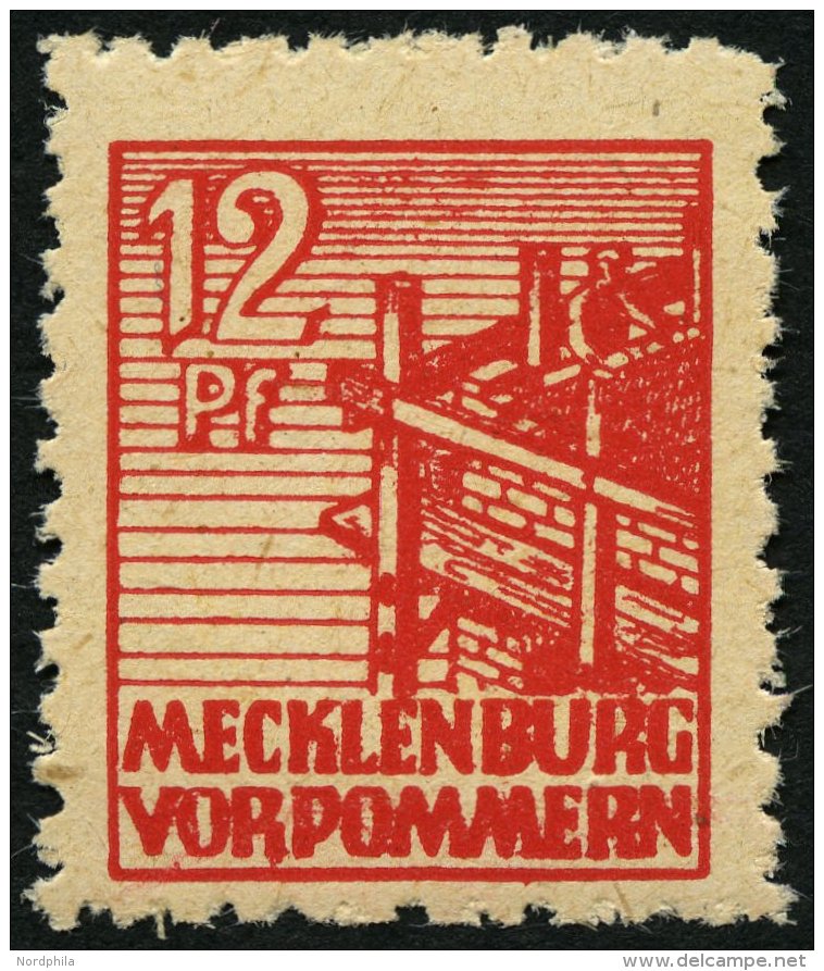 MECKLENBURG-VORPOMMERN 36yf **, 1946, 12 Pf. Dunkelrosa, Graues Papier, Pracht, Gepr. Kramp, Mi. 80.- - Other & Unclassified