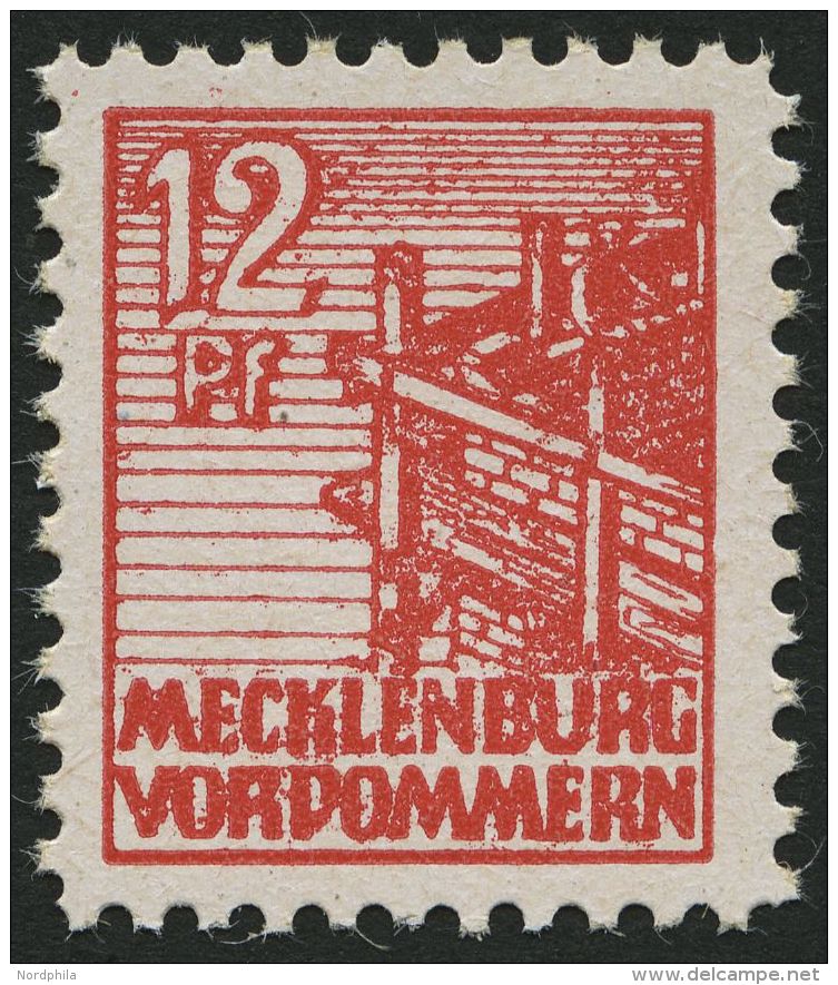 MECKLENBURG-VORPOMMERN 36xcc **, 1946, 12 Pf. Schwärzlichgraurot, Kreidepapier, Pracht, Gepr. Kramp, Mi. 320.- - Other & Unclassified