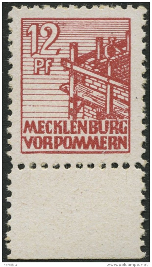 MECKLENBURG-VORPOMMERN 36xc **, 1946, 12 Pf. Lebhaftbraunrot, Kreidepapier, Pracht, Gepr. Kramp, Mi. 200.- - Other & Unclassified