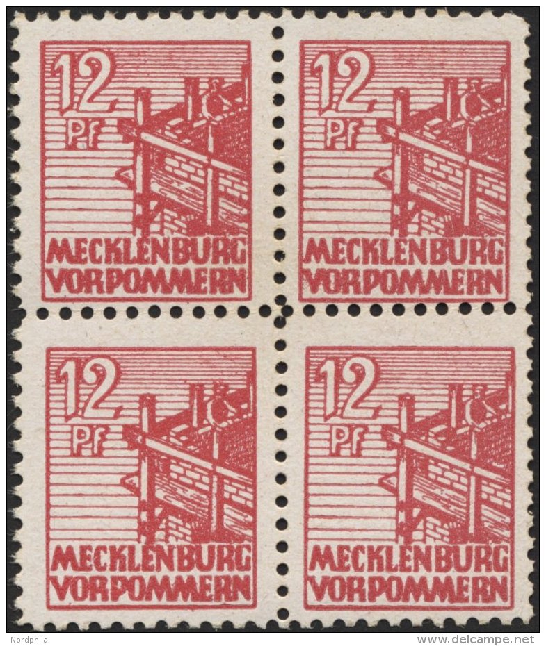 MECKLENBURG-VORPOMMERN 36xc VB **, 1946, 12 Pf. Lebhaftbraunrot, Kreidepapier, Im Viererblock, Pracht, Gepr. Thom Und Fo - Other & Unclassified