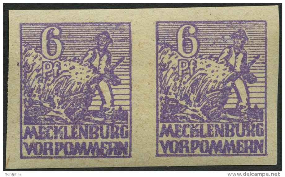 MECKLENBURG-VORPOMMERN 33yeU Paar **, 1946, 6 Pf. Grauviolett, Graues Papier, Ungezähnt, Im Waagerechten Paar, R&uu - Other & Unclassified