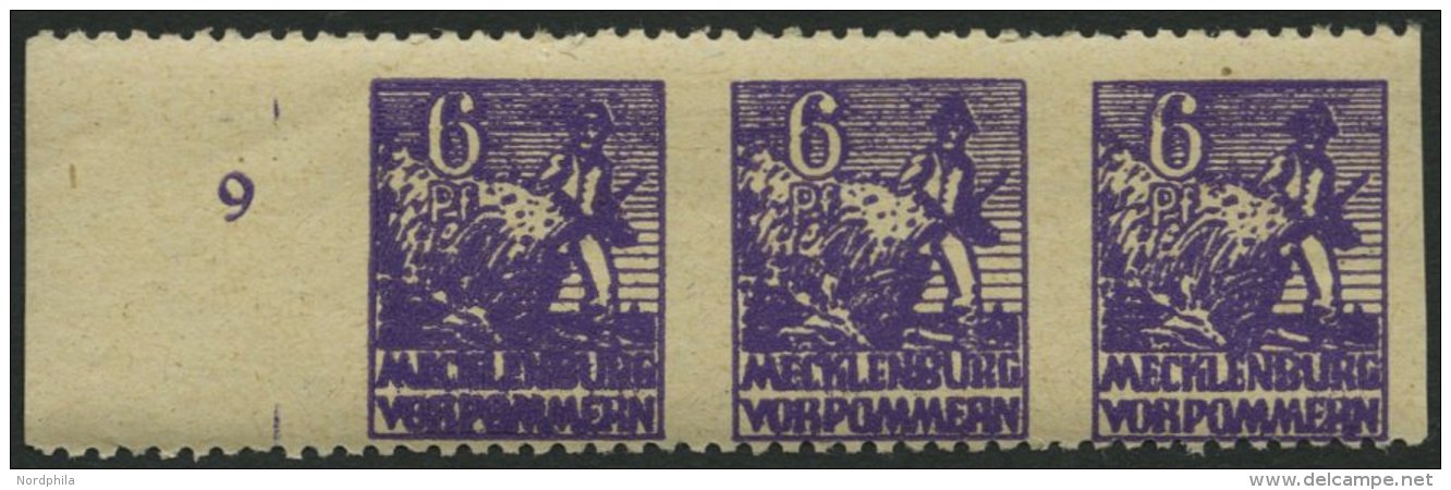 MECKLENBURG-VORPOMMERN 33ydUs **, 1946, 6 Pf. Dunkelrotviolett, Graues Papier, Senkrecht Ungezähnt, Im Waagerechten - Other & Unclassified