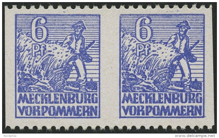 MECKLENBURG-VORPOMMERN 33xbUs Paar **, 1946, 6 Pf. Violettblau, Kreidepapier, Senkrecht Ungezähnt, Im Waagerechten - Other & Unclassified