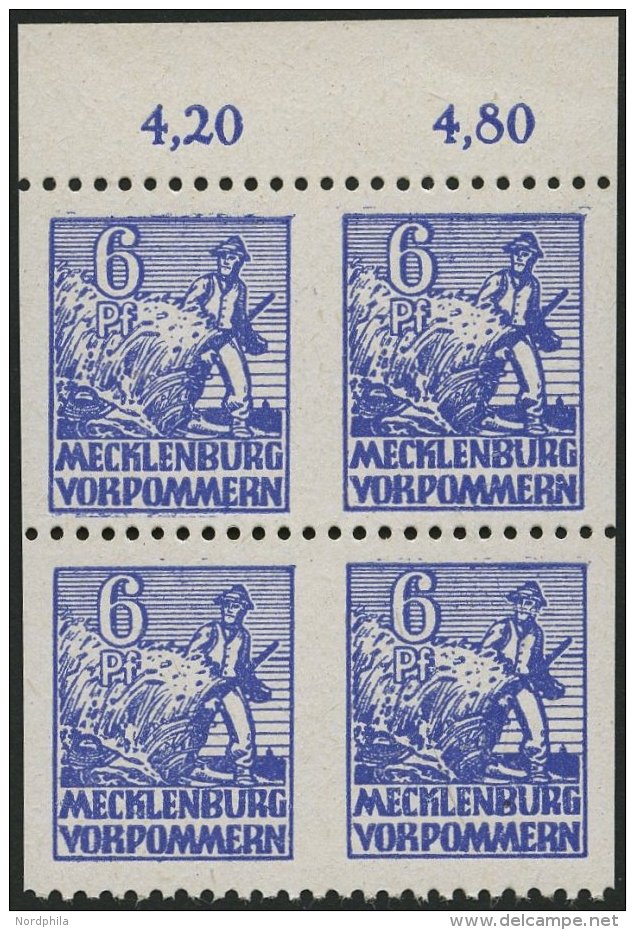 MECKLENBURG-VORPOMMERN 33xbUs VB **, 1946, 6 Pf. Violettblau, Kreidepapier, Senkrecht Ungezähnt, Im Viererblock Vom - Other & Unclassified