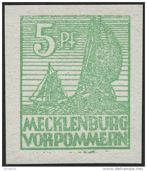 MECKLENBURG-VORPOMMERN 32xb **, 1946, 5 Pf. Mittelgrün, Kreidepapier, Pracht, Gepr. Kramp, Mi. 240.- - Other & Unclassified