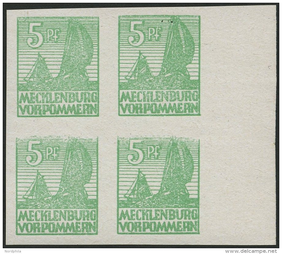 MECKLENBURG-VORPOMMERN 32xb VB **, 1946, 5 Pf. Mittelgrün, Kreidepapier, Im Randviererblock, Dabei Feld 79 Und 80 M - Other & Unclassified