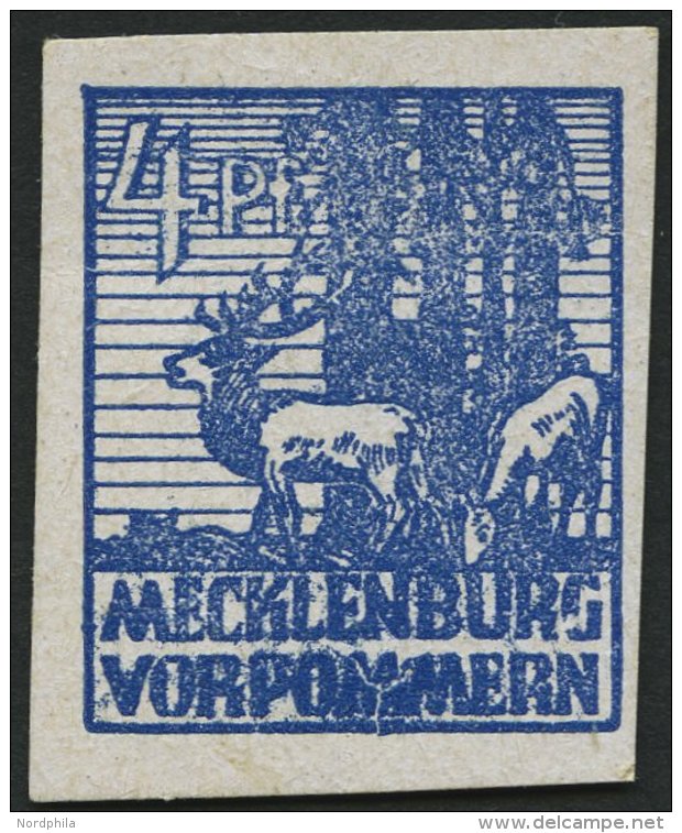 MECKLENBURG-VORPOMMERN 30XIII *, 1946, 4 Pf. Dunkelultramarin Mit Abart MM In Vorpommern Stark Beschädigt Und Versc - Other & Unclassified