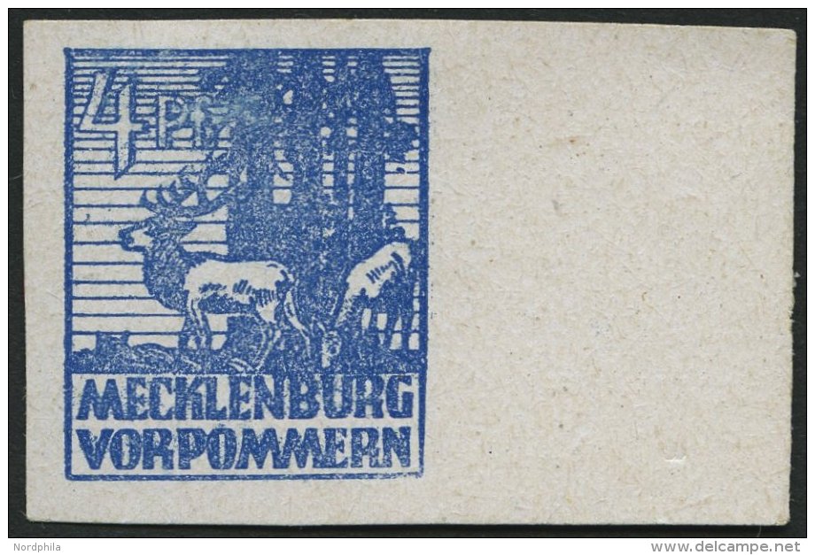 MECKLENBURG-VORPOMMERN 30I *, 1946, 4 Pf. Dunkelultramarin Mit Abart Rechte Untere Ecke Ausgebrochen (Feld 20), Falzrest - Other & Unclassified