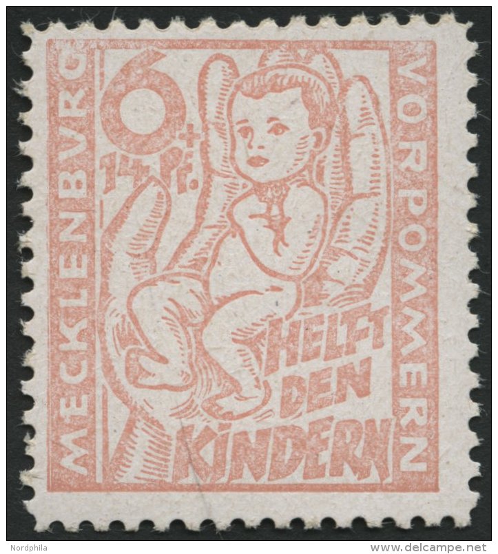 MECKLENBURG-VORPOMMERN 26b **, 1945, 6 Pf. Hellrötlichorange Kinderhilfe, Pracht, Gepr. Kramp, Mi. 160.- - Other & Unclassified