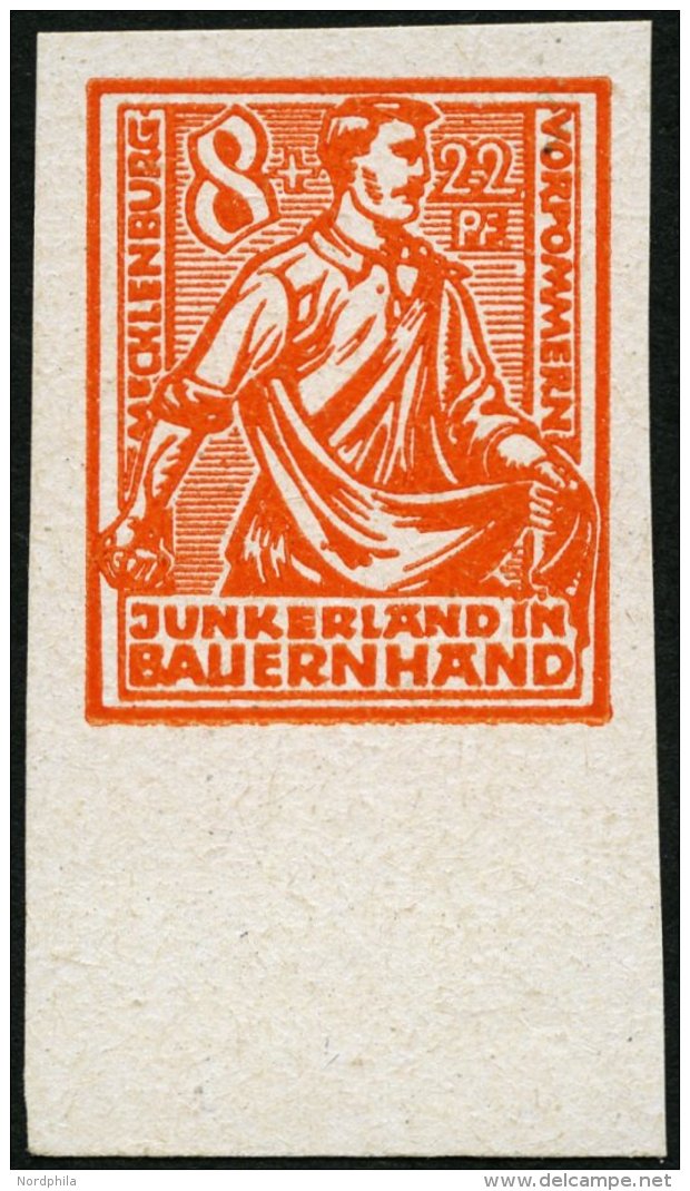 MECKLENBURG-VORPOMMERN 24PIU **, 1945, Probedruck: 8 Pf. Lebhaftorange, Gestrichenes Papier, Ungezähnt, Unterrandst - Other & Unclassified