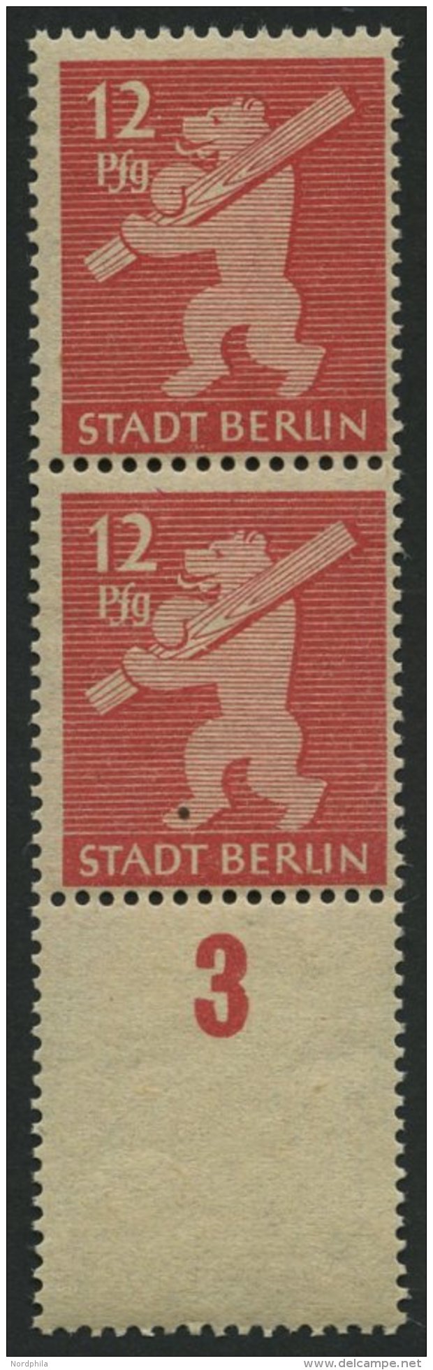 BERLIN UND BRANDENBURG 5AAwaxL **, 1945, 12 Pf. Mittelkarminrot, Graurosa Papier, Glatter Gummi, Im Senkrechten Paar, Un - Autres & Non Classés