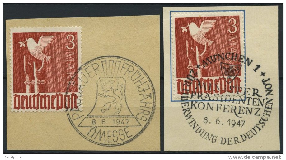 ALLIIERTE BES. 961 BrfStk, 1947, 3 M. Bräunlichrot, 2 Briefstücke Mit Verschiedenen Sonderstempeln, Pracht, Ge - Other & Unclassified