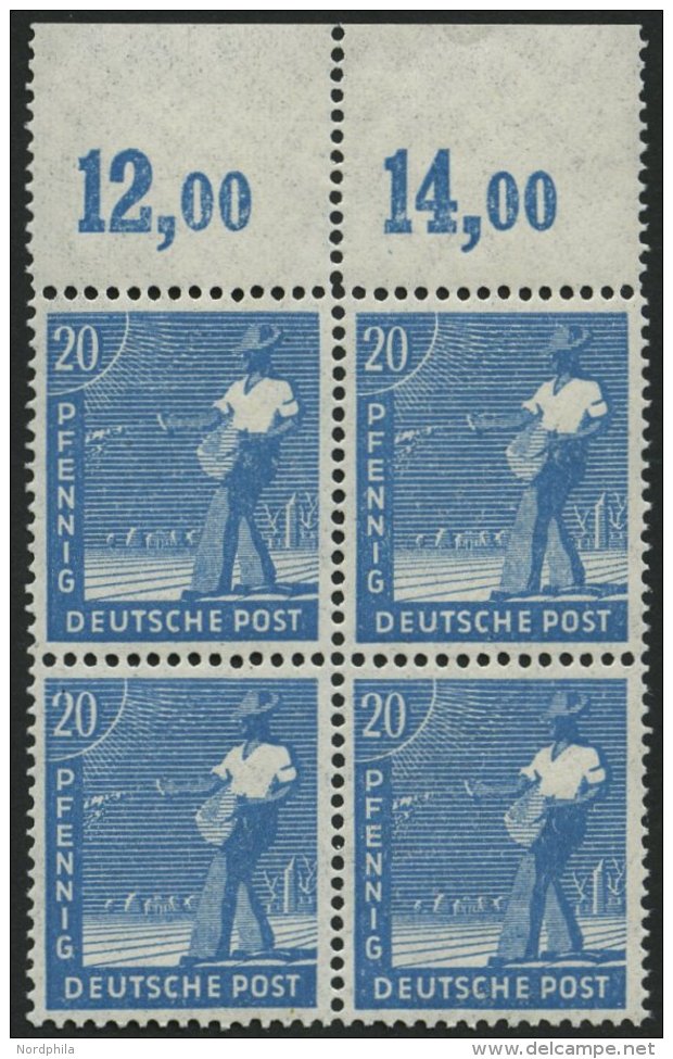 ALLIIERTE BES. 950aPOR VB **, 1947, 20 Pf. Mittelblau, Plattendruck, Durchgezähnt, Im Viererblock Vom Oberrand, Pra - Autres & Non Classés