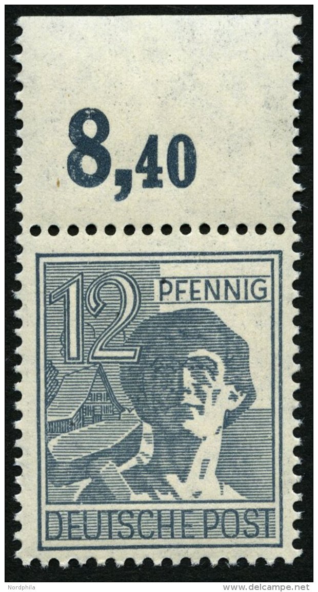 ALLIIERTE BES. 947POR **, 1947, 12 Pf. Dunkelgrautürkis, Plattendruck, Oberrandstück, Durchgezähnt, Prach - Other & Unclassified