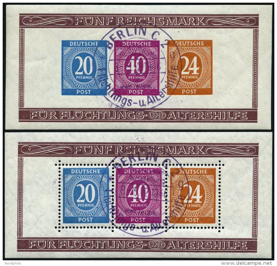 ALLIIERTE BES. Bl. 12A/B O, 1946, Blockpaar Briefmarken-Ausstellung, Violette Sonderstempel, Pracht, Mi. 450.- - Other & Unclassified