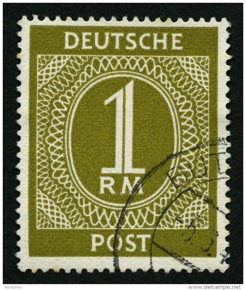 ALLIIERTE BES. 937Y O, 1946, 1 RM. Oliv, Wz. 6Y (steigend Statt Fallend), Pracht, Mi. 500.- - Other & Unclassified