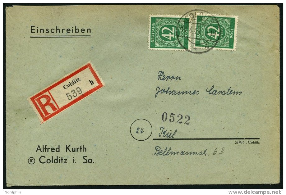 ALLIIERTE BES. 930 BRIEF, 1946, 42 Pf. Smaragdgrün, 2x Auf Einschreibbrief Von COLDITZ Nach Kiel, Pracht - Otros & Sin Clasificación