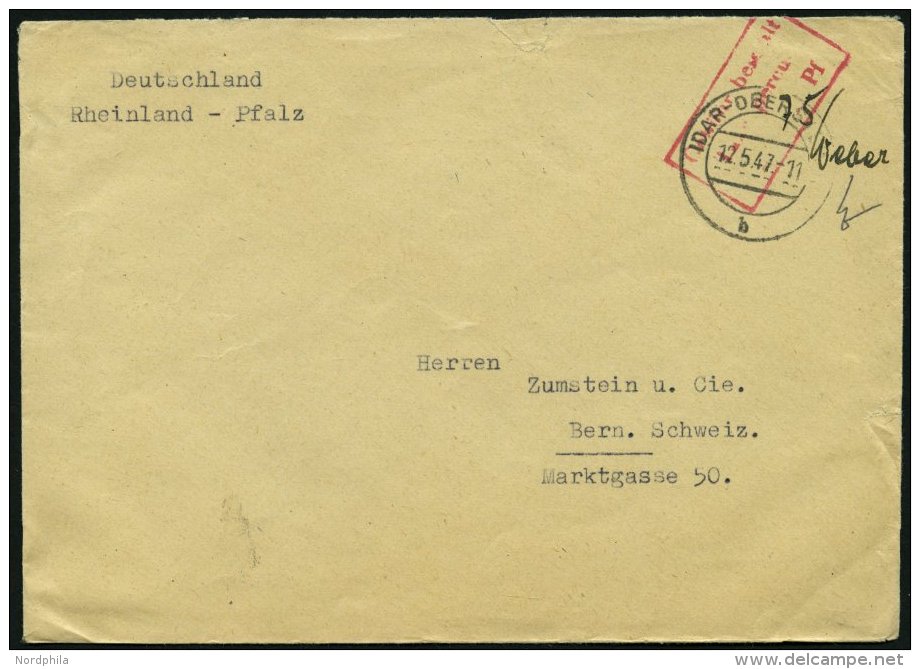 ALL. BES. GEBÜHR BEZAHLT IDAR-OBERSTEIN, 12.5.47, Roter R3 Gebühr Bezahlt/ Taxe Percue/Pf, Handschriftlich 75 - Other & Unclassified