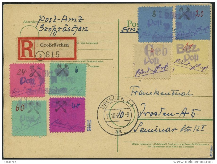 GROSSRÄSCHEN 11b BRIEF, 1945, 40 Pf. Auf Karminlila Mit Zusatzfrankatur Auf überfrankierter Einschreibkarte, P - Private & Local Mails