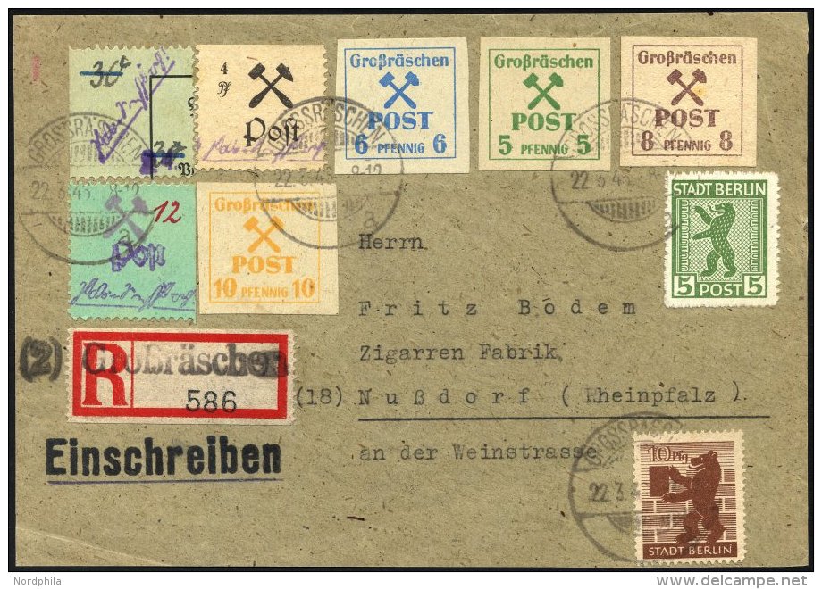 GROSSRÄSCHEN-VORLÄUFER V 19 BrfStk, 1945, 24 Auf 30 Pf. Zoll Mit Zusatz-Mischfrankatur Auf Einschreibbrief-Vor - Private & Local Mails