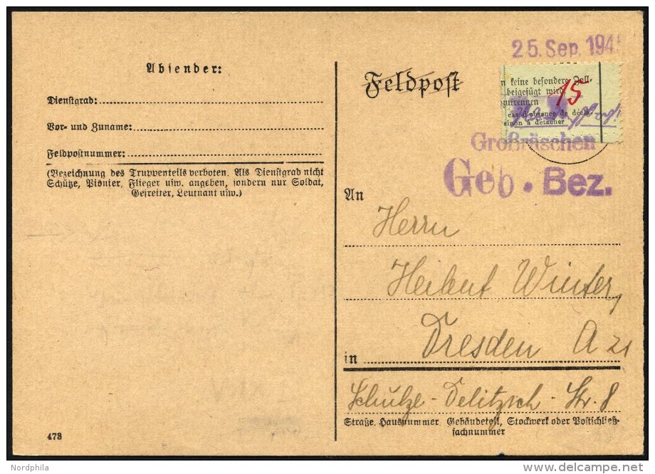 GROSSRÄSCHEN-VORLÄUFER V 11a BRIEF, 1945, 15 Pf. Zollformular, Nur Eine Wertangabe, Auf Philatelistischer Kart - Private & Local Mails