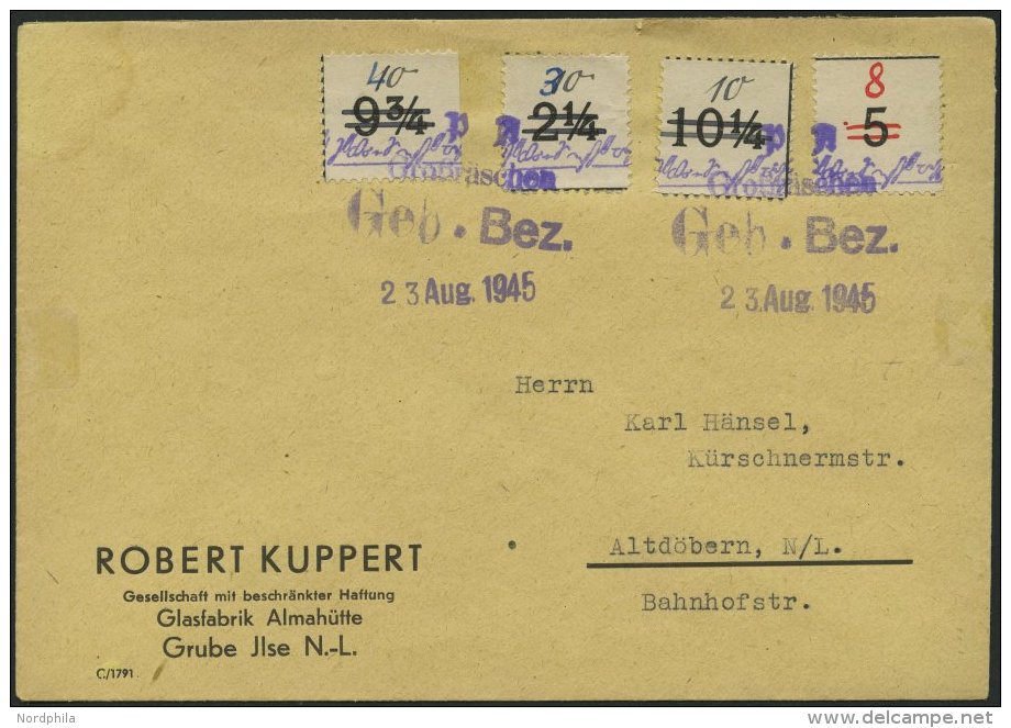 GROSSRÄSCHEN-VORLÄUFER V 7,9I,23,27 BRIEF, 1945, 30 Pf. Uhrzeitklebezettel Mit Abart Wertangabe 10 Verbessert - Private & Local Mails