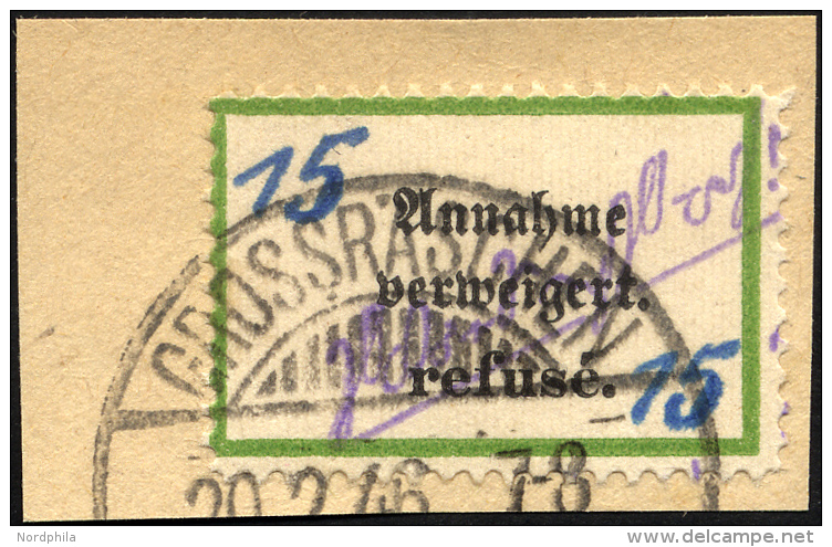 GROSSRÄSCHEN-VORLÄUFER V 5c BrfStk, 1945, 15 Pf. Annahme Verweigert, Prachtbriefstück, Gepr. Zierer, Mi. - Private & Local Mails