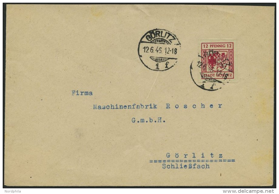 GÖRLITZ 4aU BRIEF, 1946, 12 Pf. Lilarot, Graues Papier, Ungezähnt, Prachtbrief - Postes Privées & Locales