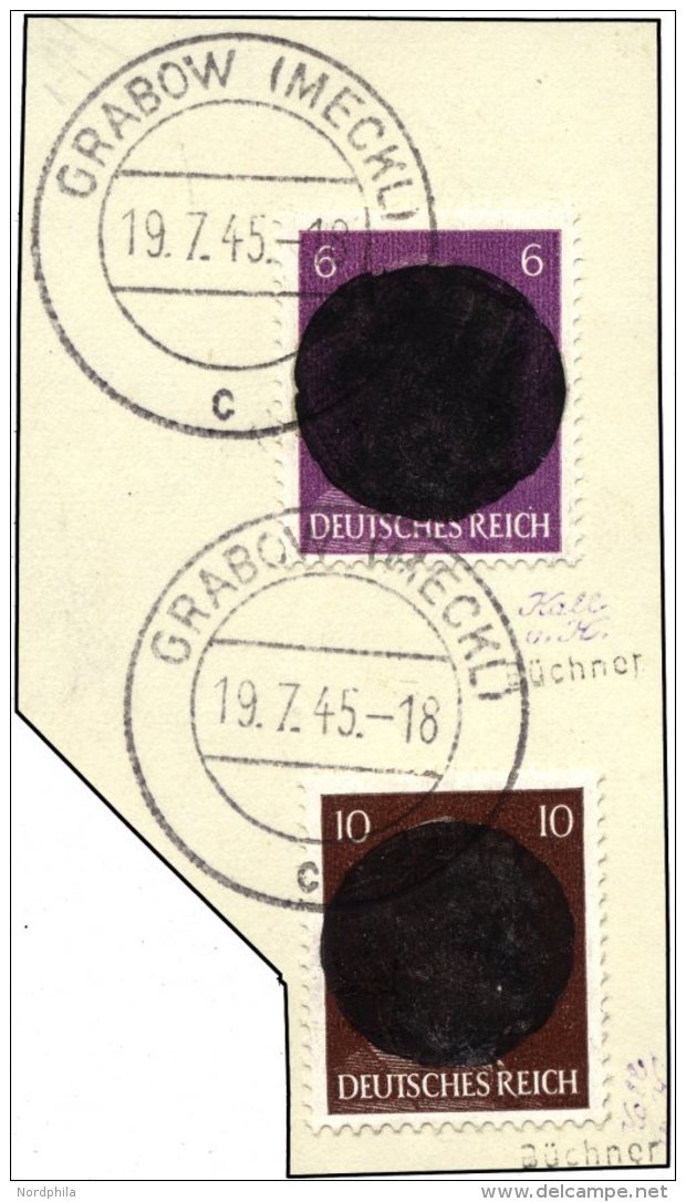 GRABOW 4b,6 BrfStk, 1945, 6 Pf. Lebhaftviolett Und 10 Pf. Dunkelrotbraun, Prachtbriefstück, Mehrfach Signiert, Mi. - Postes Privées & Locales