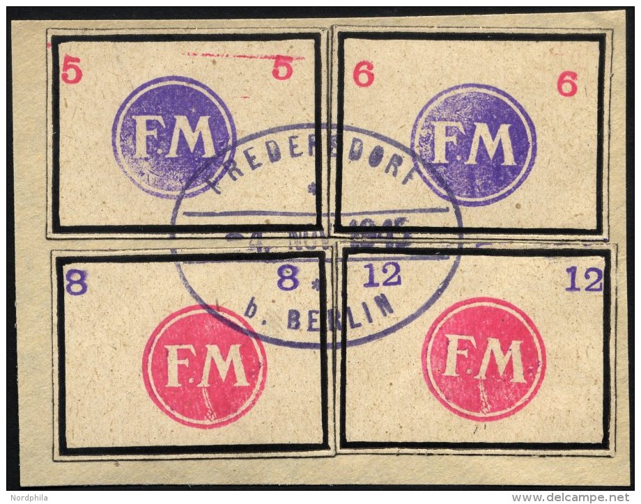 FREDERSDORF Sp 246-49 BrfStk, 1945, 5 - 12 Pf., Rahmengröße 38x28 Mm, Kleine Wertziffern, Auf Briefstück - Correos Privados & Locales