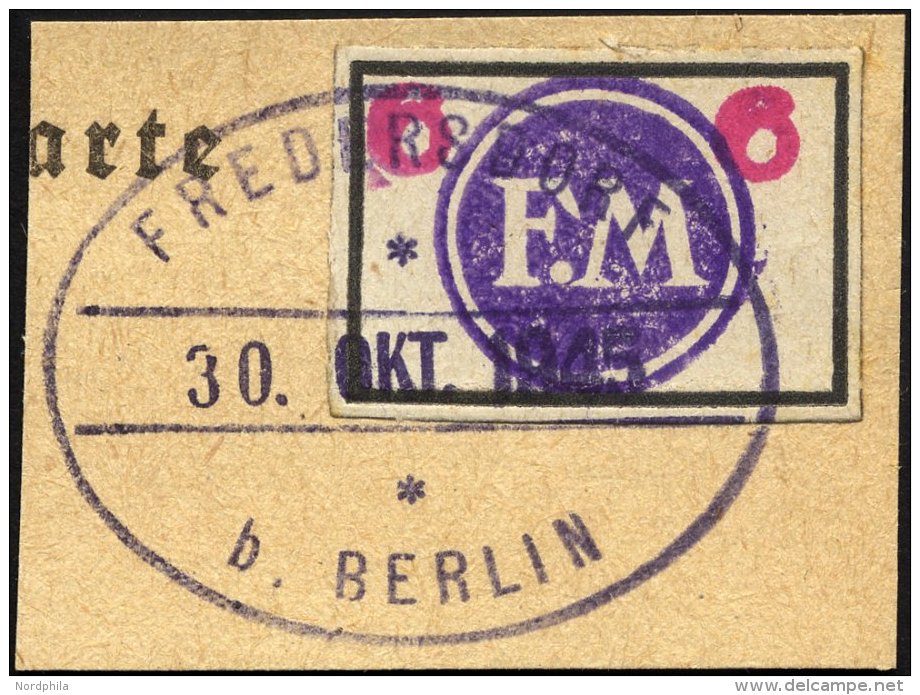FREDERSDORF Sp 227 BrfStk, 1945, 6 Pf., Rahmengröße 28x19 Mm, Große Wertziffern, Prachtbriefstück, - Private & Local Mails