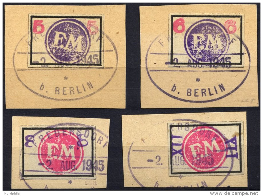 FREDERSDORF Sp 226-29 BrfStk, 1945, 5 - XII Pf., Rahmengröße 28x19 Mm, Große Wertziffern, Mit Stempeln - Private & Local Mails