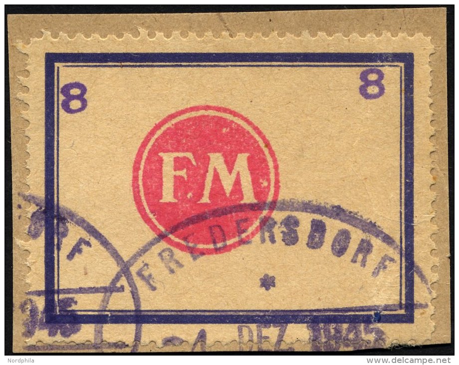 FREDERSDORF Sp 176 BrfStk, 1945, 8 Pf., Rahmengröße 43x31.5 Mm, Kleine Wertziffern, Auf Briefstück, Fehl - Private & Local Mails