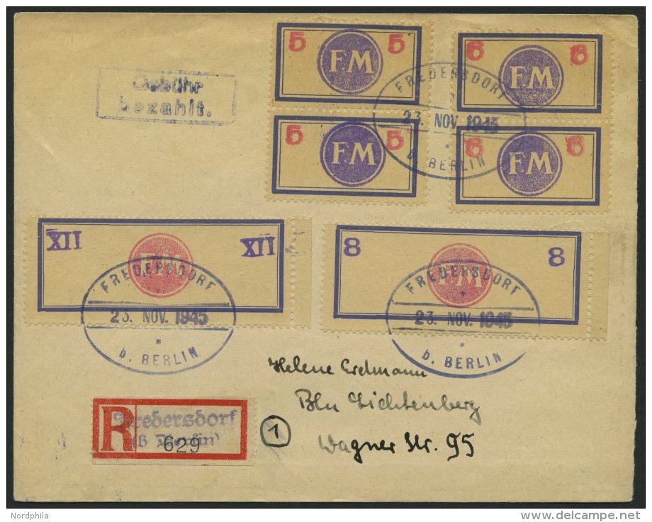 FREDERSDORF Sp 192/3 BRIEF, 1945, 8 Und XII Pf., Rahmengröße 64.5x24 Mm, Wertziffern Seitlich, Mit Sp 161FII - Private & Local Mails