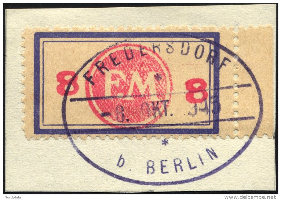 FREDERSDORF Sp 163FI BrfStk, 1945, 8 Pf., Rahmengröße 38x21 Mm, Mit Abart Aufdruck Mittelrosa, Prachtbriefst& - Private & Local Mails