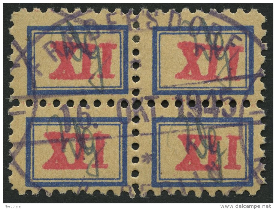 FREDERSDORF Sp 109b VB O, 1945, XII Pf., Rahmengröße 14x9.5 Mm, Wertziffer Mittelrosa, Mit Signum, Im Viererb - Private & Local Mails