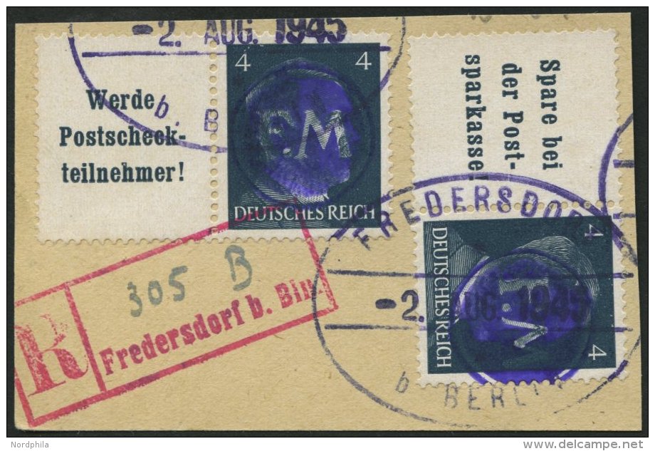 FREDERSDORF W 1/2 BrfStk, 1945, Hitler A13.3 + 4 Und A16.3 + 4 Auf Einschreibbriefstück Mit Rückdatierten Stem - Private & Local Mails