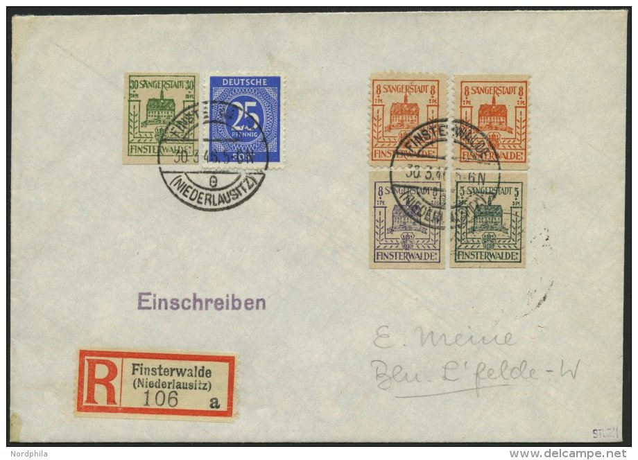 FINSTERWALDE 5b,5aVa,bII BRIEF, 1946, 8 Pf. Dunkelblauviolett Und Versuchszähnung 8 Pf. Gelblichrot Senkrechte Und - Private & Local Mails