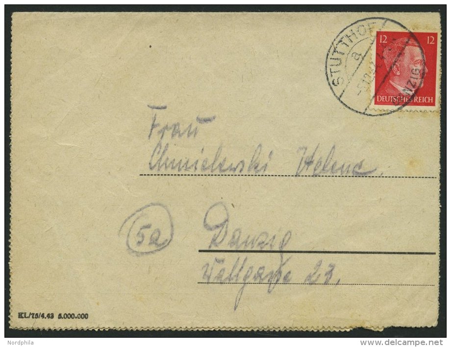 LAGERPOST II.WK 5.12.1944, Kartenbrief Aus Dem Konzentrationslager STUTTHOF B. DANZIG Mit 12 Pf. Hitler, Feinst - Occupation 1938-45