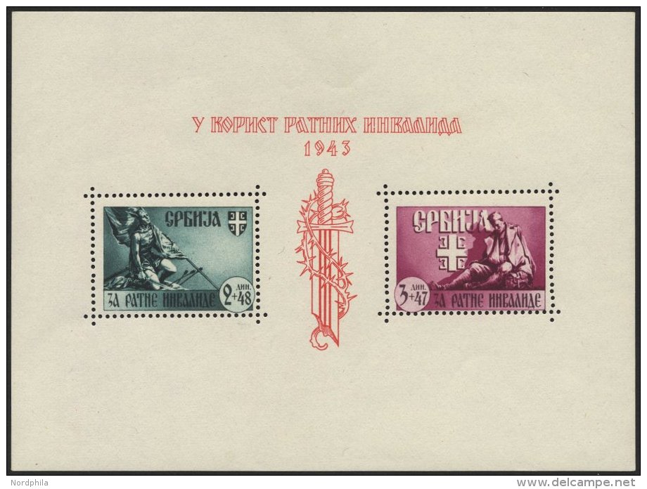 SERBIEN Bl. 4III **, 1943, Block Kriegsinvaliden Mit Abart Dreieckiger Farbfleck In Der Mitte Der Rechten Mantelhäl - Occupation 1938-45