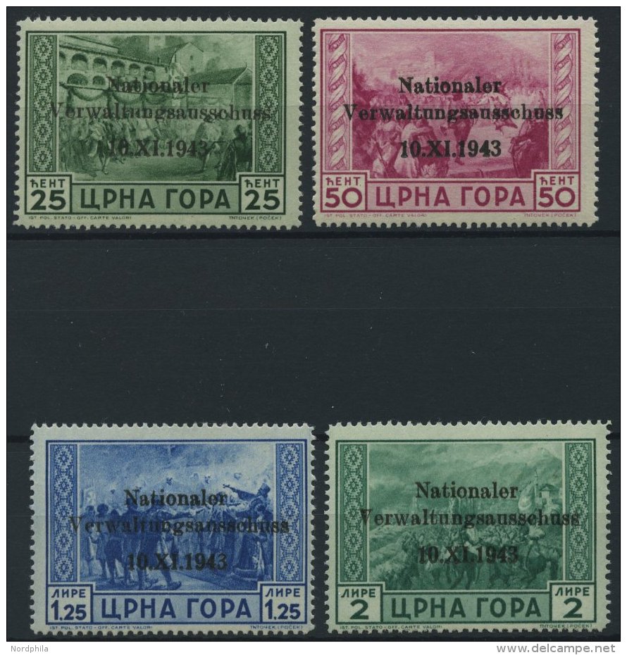 MONTENEGRO 10-13 **, 1943, 25 C. - 2 L. Nationaler Verwaltungsausschuss, 4 Prachtwerte, Mi. 240.- - Besetzungen 1938-45