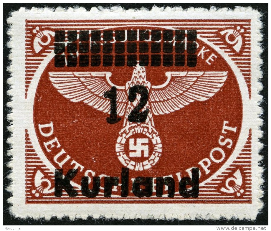 KURLAND 4ByI **, 1945, 12 Auf Rotbraun, Durchstochen, Waagerechte Gummiriffelung, Mit Abart Kurzer Fuß Der 2, Prac - Occupation 1938-45