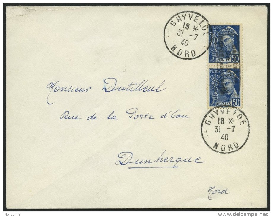 DÜNKIRCHEN 3I BRIEF, 1940 50 C. Blau Im Senkrechten Paar Auf Brief Aus GHYVELDE, Pracht, Gepr. Krischke - Occupation 1938-45